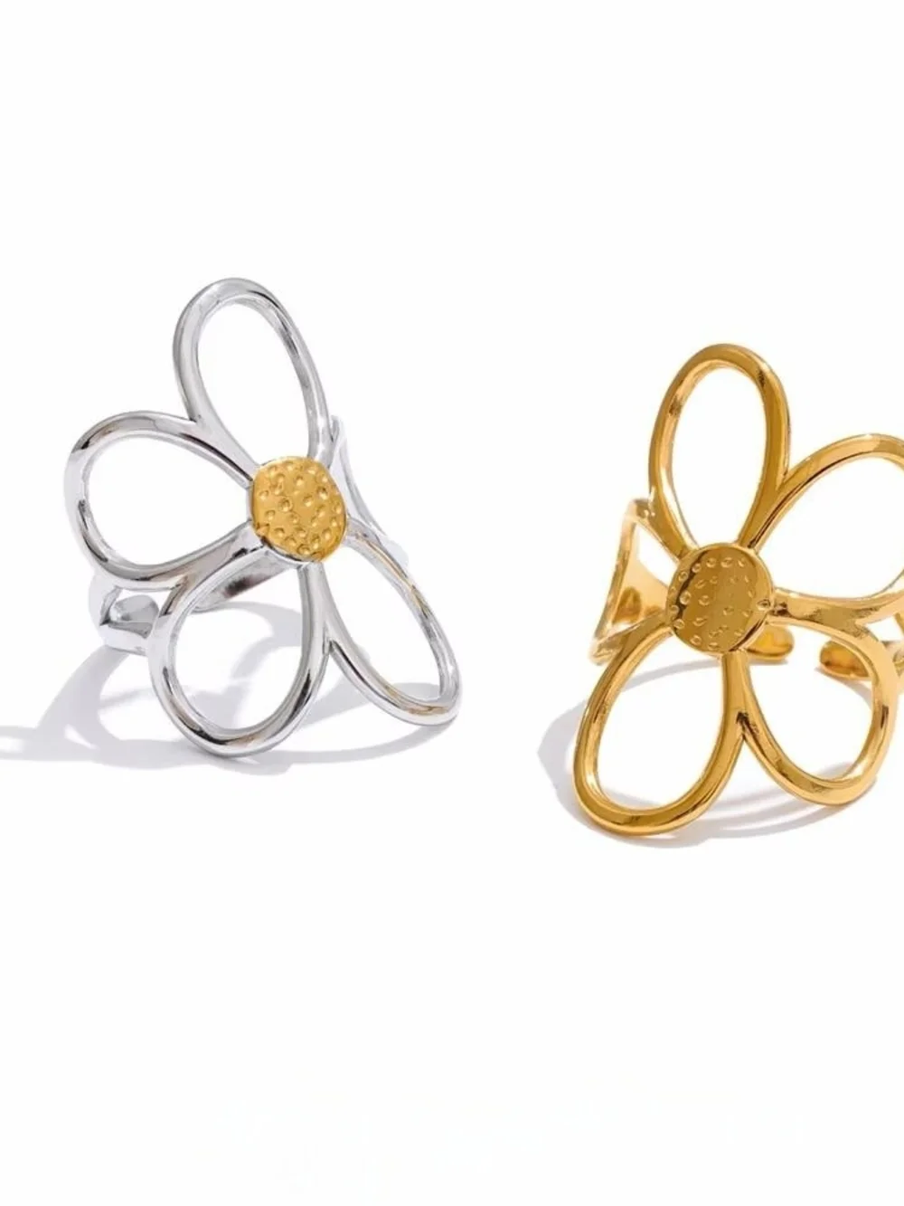 Flexible Silver Flower Openwork Ring - Elegant Women's Jewelry